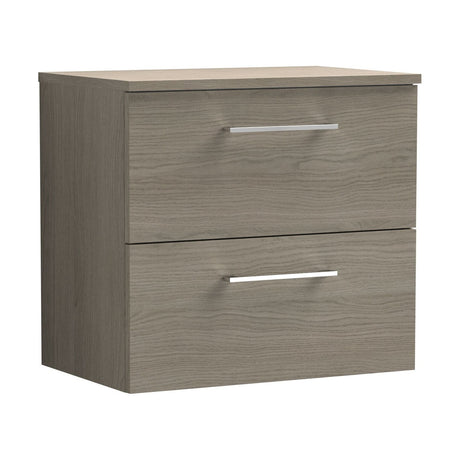 [BFLE2524W] Balterley Level Modern Bathroom 600mm Wall Hung 2 Soft Close Drawer Vanity Unit with Worktop, 539 x 605 x 383mm, Solace Oak - Cutout