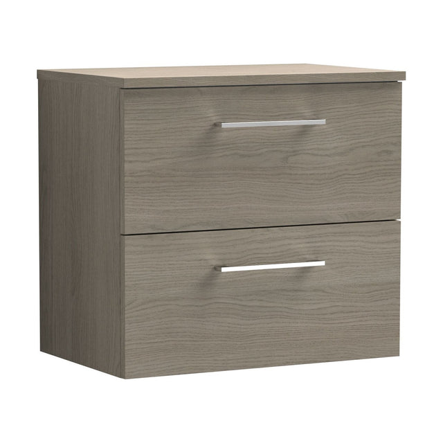 [BFLE2524W] Balterley Level Modern Bathroom 600mm Wall Hung 2 Soft Close Drawer Vanity Unit with Worktop, 539 x 605 x 383mm, Solace Oak - Cutout