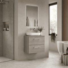[BFLE2524W] Bramshall Contemporary 2 Soft Close Drawer Wall Hung Vanity Unit with Worktop, Choice of Size and Colour