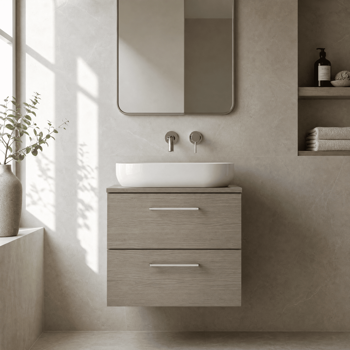 [BFLE2524W] Bramshall Contemporary 2 Soft Close Drawer Wall Hung Vanity Unit with Worktop, Choice of Size and Colour - Silo