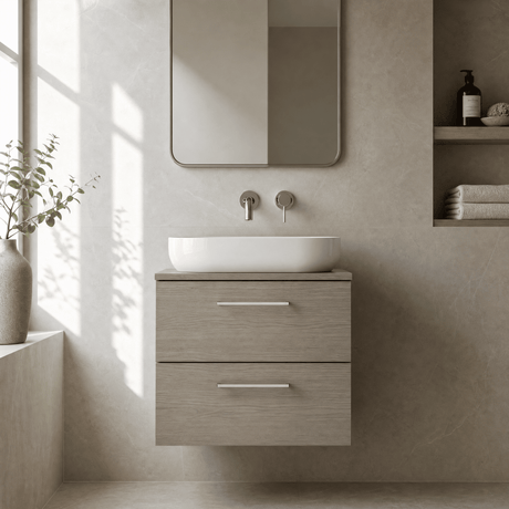 [BFLE2524W] Bramshall Contemporary 2 Soft Close Drawer Wall Hung Vanity Unit with Worktop, Choice of Size and Colour - Silo