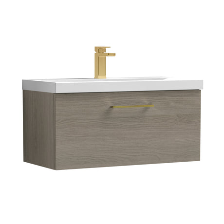 Wall Hung 1 Drawer Vanity Unit with Mid-Edge Ceramic Basin - Choice of Colour, Handle Finish and Size