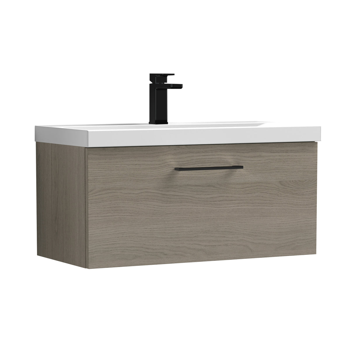 Wall Hung 1 Drawer Vanity Unit with Mid-Edge Ceramic Basin - Choice of Colour, Handle Finish and Size