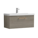 Wall Hung 1 Drawer Vanity Unit with Mid-Edge Ceramic Basin - Choice of Colour, Handle Finish and Size