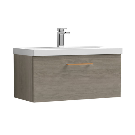 Wall Hung 1 Drawer Vanity Unit with Mid-Edge Ceramic Basin - Choice of Colour, Handle Finish and Size