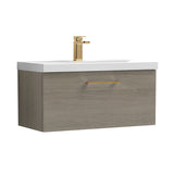 Wall Hung 1 Drawer Vanity Unit with Mid-Edge Ceramic Basin - Choice of Colour, Handle Finish and Size