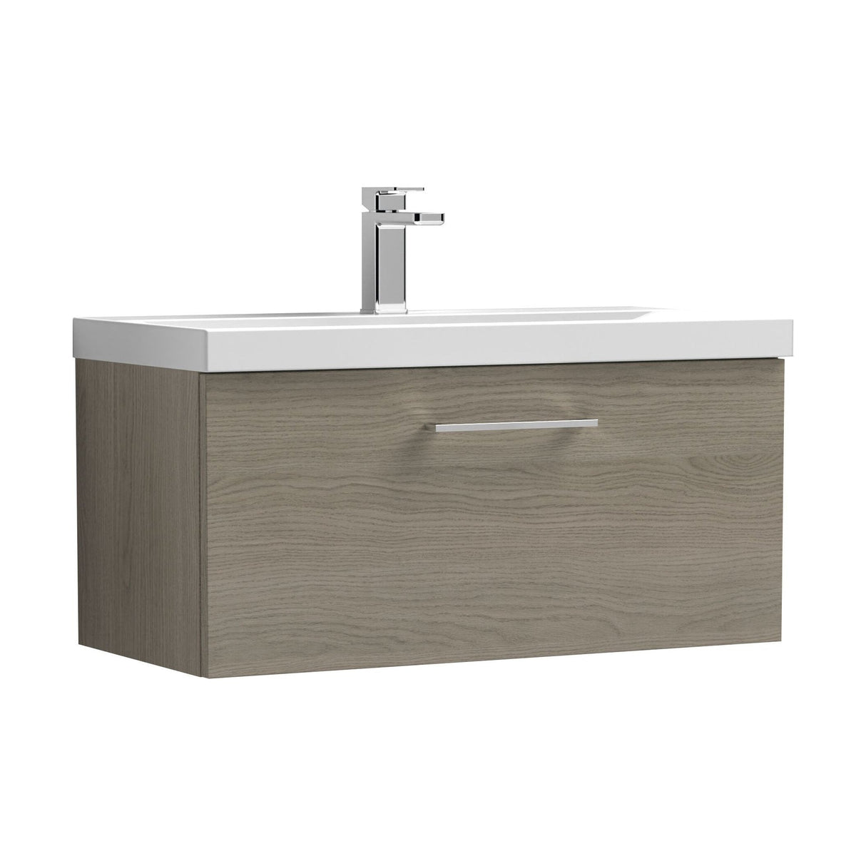 [BFLE2525A] Bramshall Wall Hung 1 Drawer Vanity Unit with Mid-Edge Ceramic Basin - Choice of Colour, Handle Finish and Size - Cutout