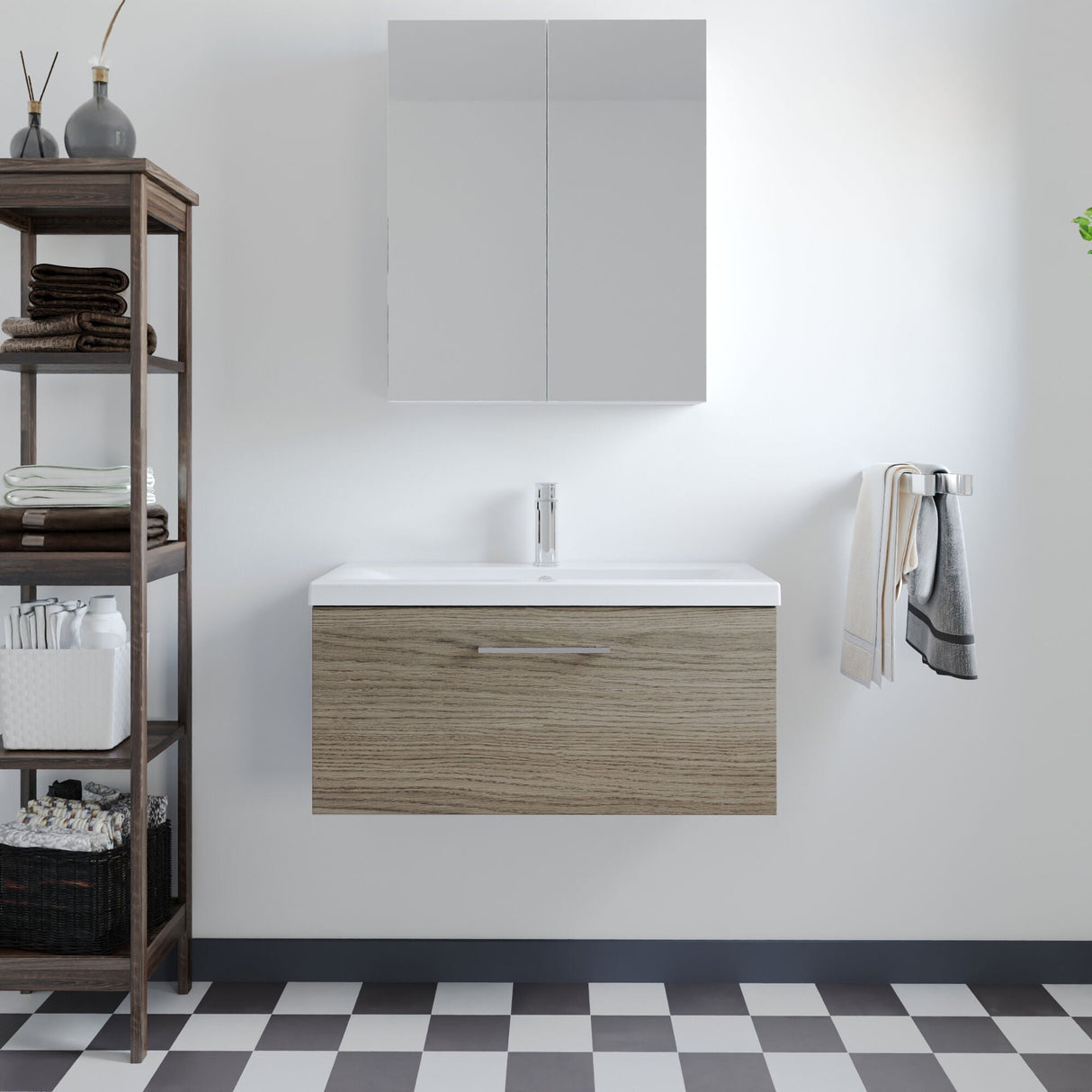 [BFLE2525A] Bramshall Wall Hung 1 Drawer Vanity Unit with Mid-Edge Ceramic Basin - Choice of Colour, Handle Finish and Size - Lifestyle 1
