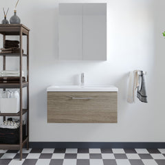 [BFLE2525A] Bramshall Wall Hung 1 Drawer Vanity Unit with Mid-Edge Ceramic Basin - Choice of Colour, Handle Finish and Size - Lifestyle 1
