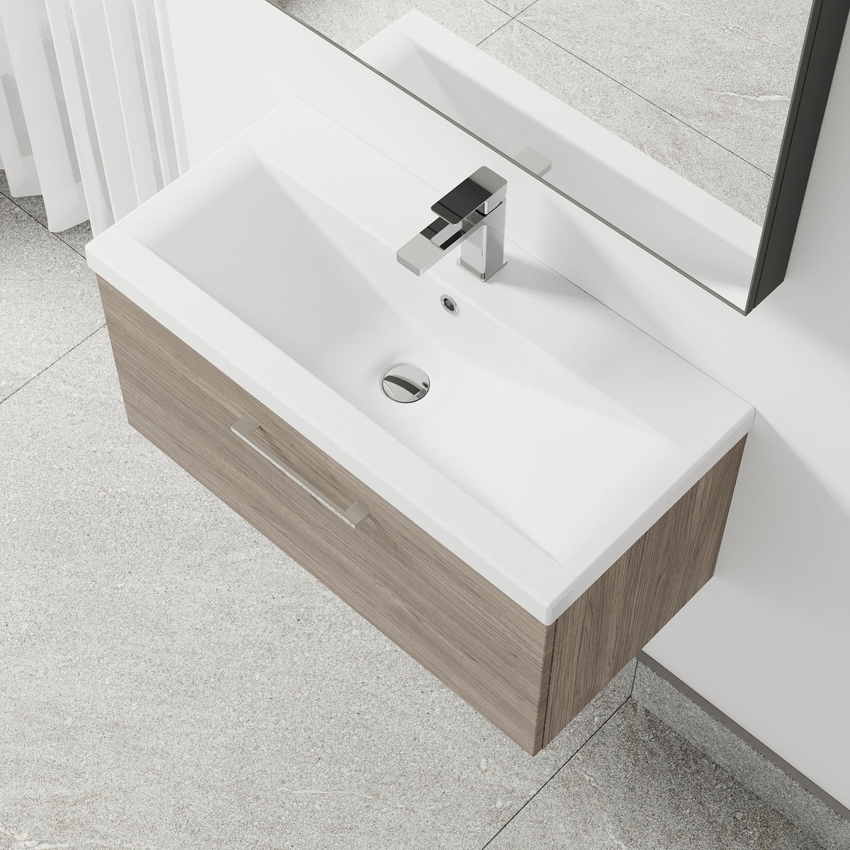 [BFLE2525A] Bramshall Wall Hung 1 Drawer Vanity Unit with Mid-Edge Ceramic Basin 800mm - Lifestyle 2