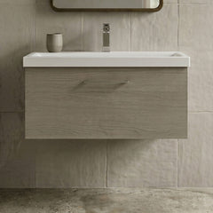 [BFLE2525A] Bramshall Wall Hung 1 Drawer Vanity Unit with Mid-Edge Ceramic Basin - Choice of Colour, Handle Finish and Size - Silo