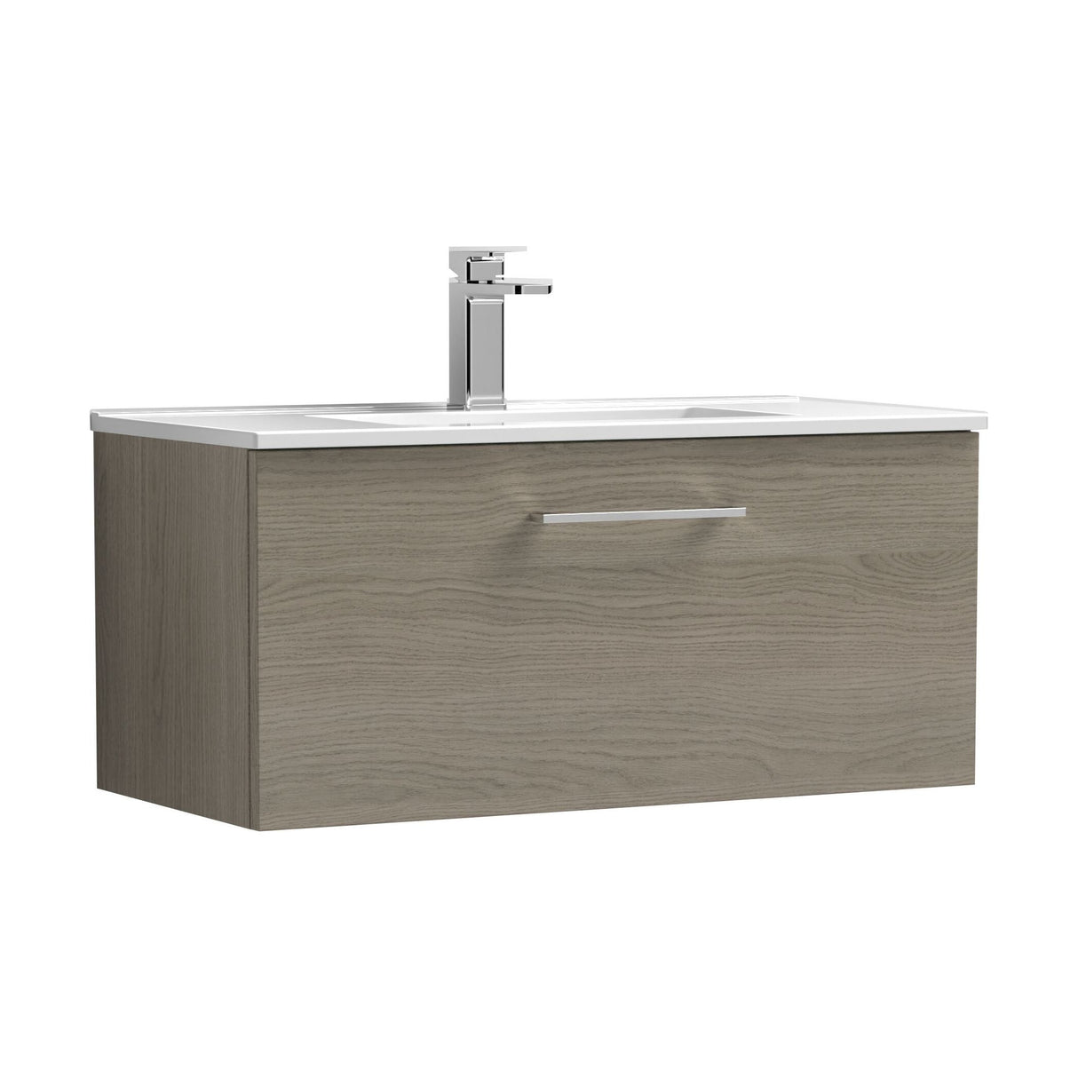 [BFLE2525B] Balterley Level Contemporary Bathroom 1 Soft Close Drawer & Minimalist Wall Hung Vanity Unit Basin, Solace Oak, 800mm - Cutout