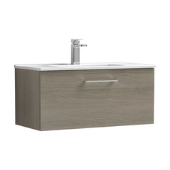 [BFLE2525B] Balterley Level Contemporary Bathroom 1 Soft Close Drawer & Minimalist Wall Hung Vanity Unit Basin, Solace Oak, 800mm - Cutout