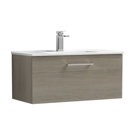 [BFLE2525B] Balterley Level Contemporary Bathroom 1 Soft Close Drawer & Minimalist Wall Hung Vanity Unit Basin, Solace Oak, 800mm - Cutout