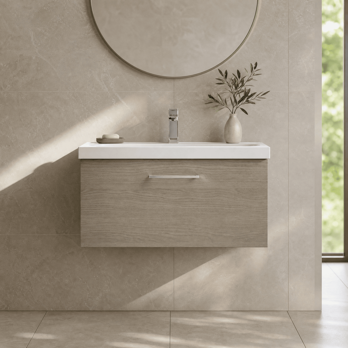[BFLE2525D] Bramshall Contemporary 1 Soft Close Drawer Wall Hung Vanity Unit, Choice of Size/Basin Type/Colour - Silo