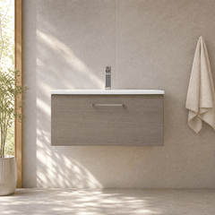 [BFLE2525G] Bramshall Contemporary 1 Soft Close Drawer Wall Hung Vanity Unit, Choice of Size/Basin Type/Colour - Silo