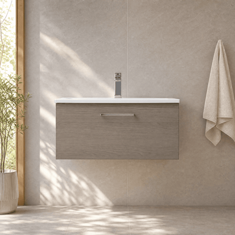 [BFLE2525G] Bramshall Contemporary 1 Soft Close Drawer Wall Hung Vanity Unit, Choice of Size/Basin Type/Colour - Silo