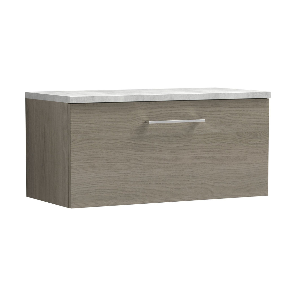 [BFLE2525LBG] Balterley Level 800mm Wall Hung Single Drawer Vanity Unit with Laminate Worktop for Stylish Compact Bathroom Storage - Solace Oak - Cutout