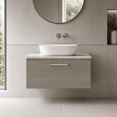 [BFLE2525LBG] Bramshall Contemporary 1 Drawer Wall Hung Vanity Unit with Bellato Grey Laminate Worktop, Choice of Size and Colour