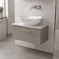 [BFLE2525LBG] Bramshall Contemporary 1 Drawer Wall Hung Vanity Unit with Bellato Grey Laminate Worktop, Choice of Size and Colour