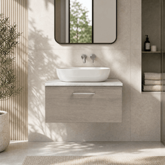 [BFLE2525LBG] Bramshall Contemporary 1 Drawer Wall Hung Vanity Unit with Bellato Grey Laminate Worktop, Choice of Size and Colour - Silo