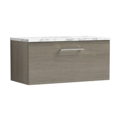 [BFLE2525LCM] Bramshall Contemporary 1 Drawer Wall Hung Vanity Unit with Carrera Marble Laminate Worktop, Choice of Size and Colour - Cutout