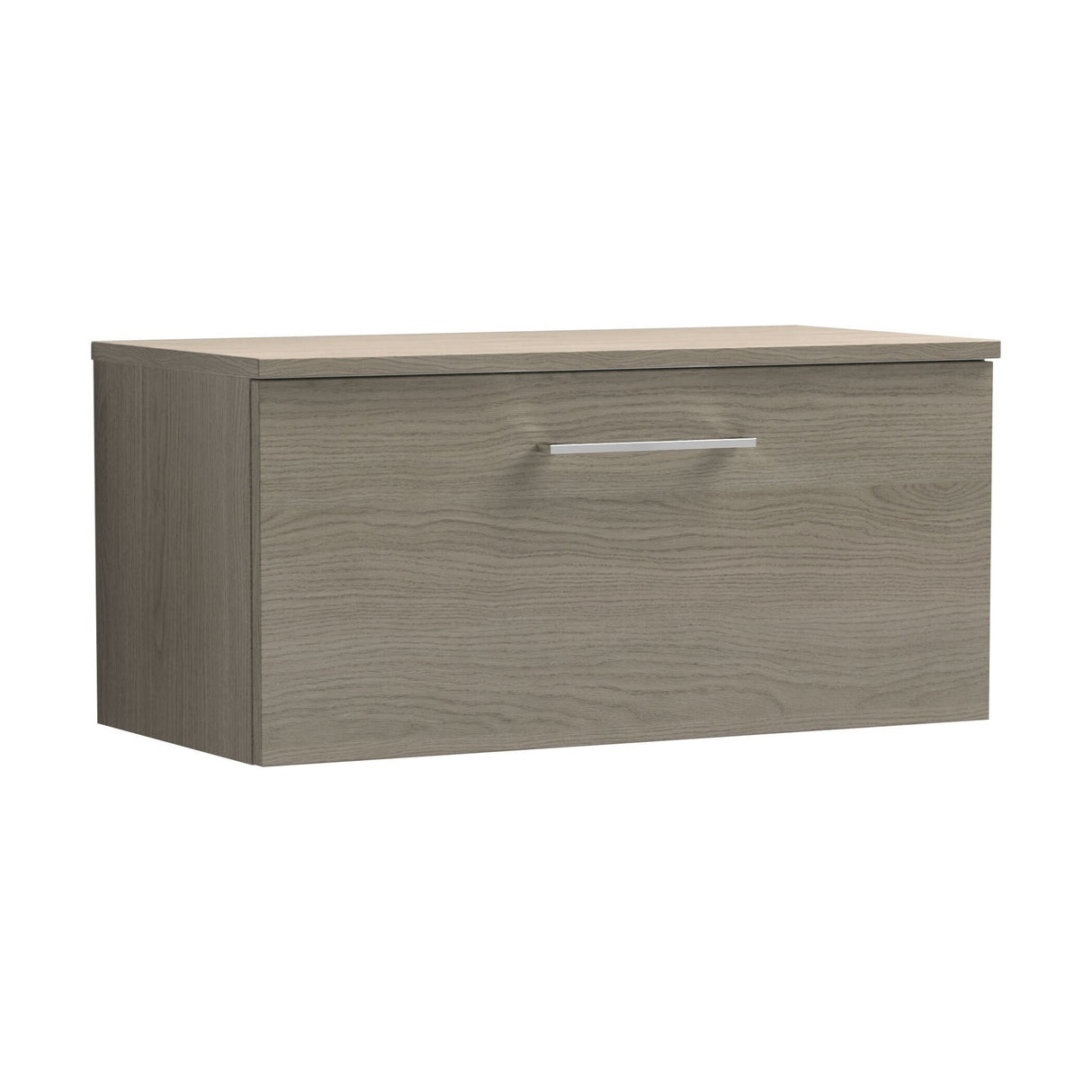 [BFLE2525W] Balterley Level Modern Bathroom 800mm Wall Hung 1-Soft Close Drawer Vanity Unit with Worktop, 805 x 377 x 390mm, Solace Oak - Cutout