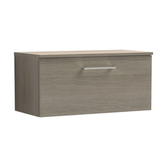 [BFLE2525W] Balterley Level Modern Bathroom 800mm Wall Hung 1-Soft Close Drawer Vanity Unit with Worktop, 805 x 377 x 390mm, Solace Oak - Cutout