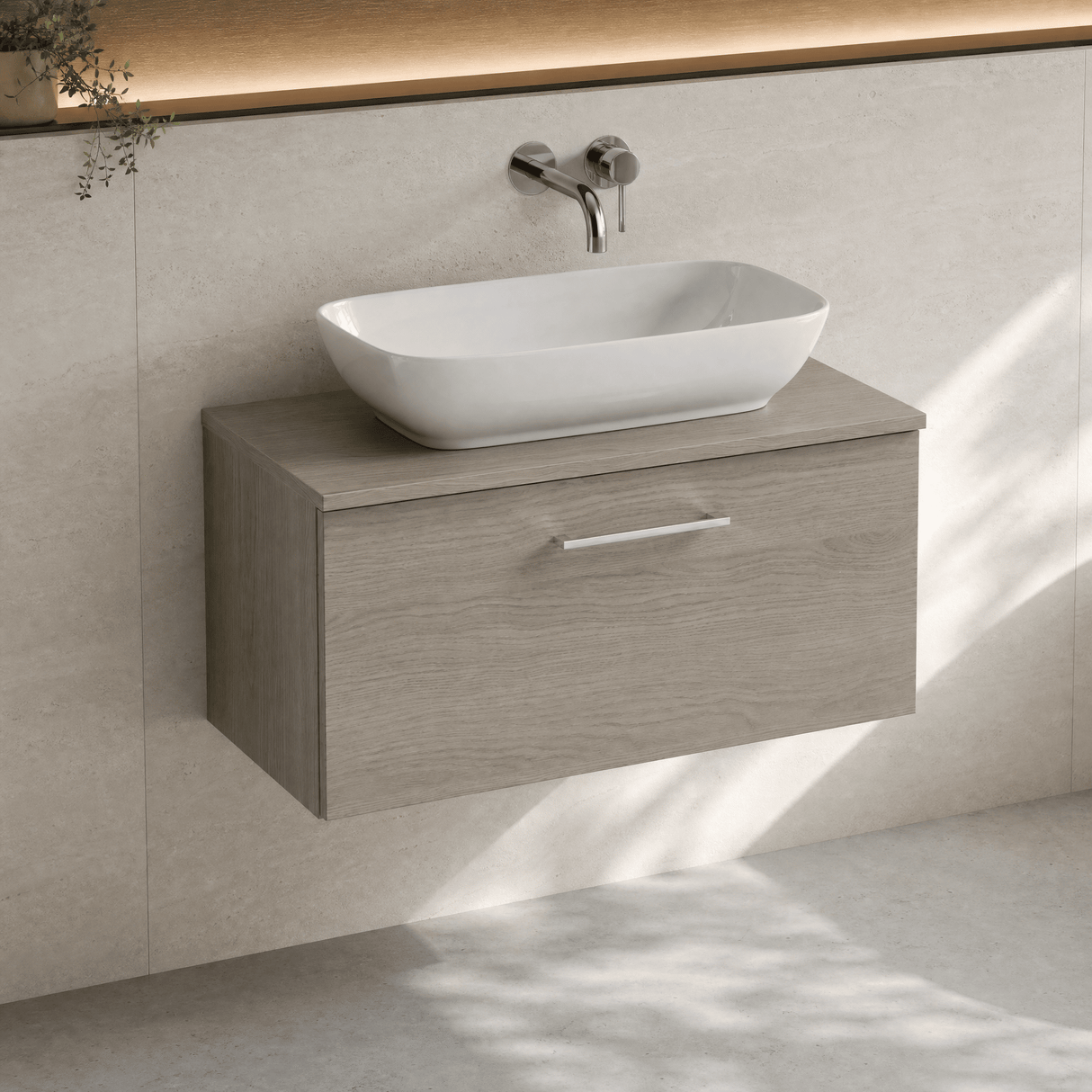 [BFLE2525W] Bramshall Contemporary 1 Soft Close Drawer Wall Hung Vanity Worktop Unit, Choice of Size/Colour