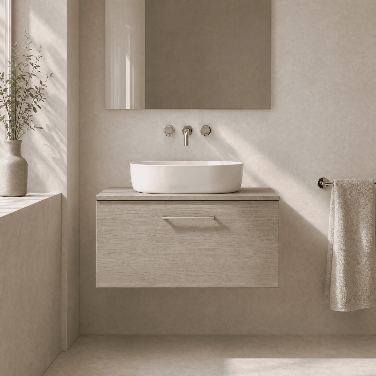 [BFLE2525W] Bramshall Contemporary 1 Soft Close Drawer Wall Hung Vanity Worktop Unit, Choice of Size/Colour - Silo