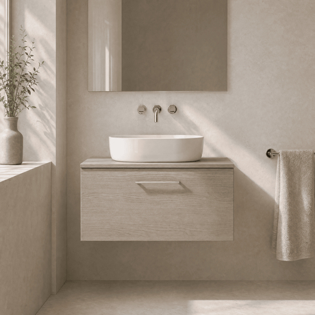 [BFLE2525W] Bramshall Contemporary 1 Soft Close Drawer Wall Hung Vanity Worktop Unit, Choice of Size/Colour - Silo