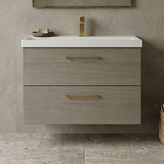 [BFLE2526AH017] Bramshall Wall Hung 2 Drawer Vanity Unit with Mid-Edge Ceramic Basin - Choice of Colour, Handle Finish and Size - Silo