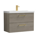 Wall Hung 2 Drawer Vanity Unit with Mid-Edge Ceramic Basin - Choice of Colour, Handle Finish and Size