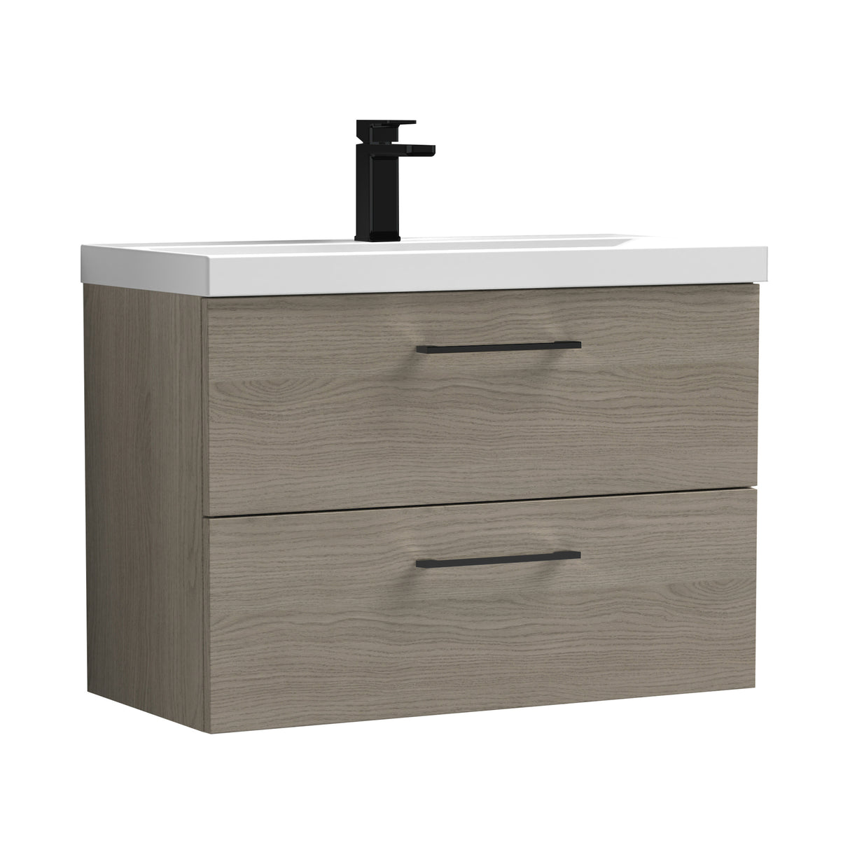 Wall Hung 2 Drawer Vanity Unit with Mid-Edge Ceramic Basin - Choice of Colour, Handle Finish and Size