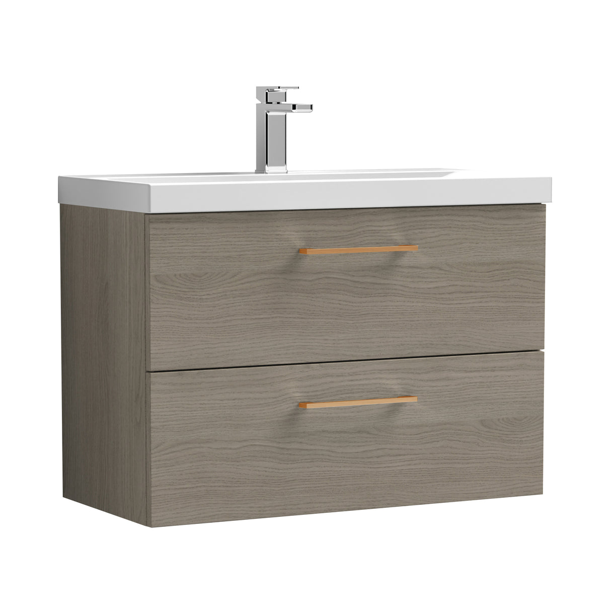 Wall Hung 2 Drawer Vanity Unit with Mid-Edge Ceramic Basin - Choice of Colour, Handle Finish and Size