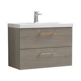 Wall Hung 2 Drawer Vanity Unit with Mid-Edge Ceramic Basin - Choice of Colour, Handle Finish and Size