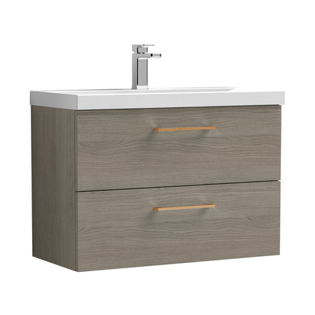 Wall Hung 2 Drawer Vanity Unit with Mid-Edge Ceramic Basin - Choice of Colour, Handle Finish and Size
