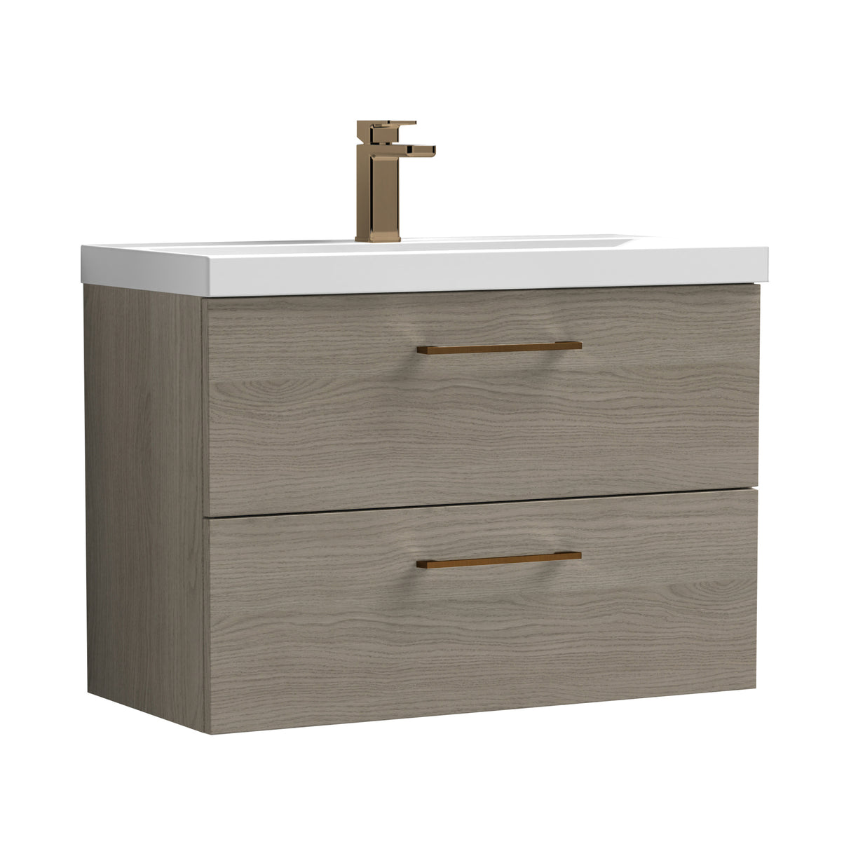 Wall Hung 2 Drawer Vanity Unit with Mid-Edge Ceramic Basin - Choice of Colour, Handle Finish and Size