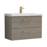Wall Hung 2 Drawer Vanity Unit with Mid-Edge Ceramic Basin - Choice of Colour, Handle Finish and Size
