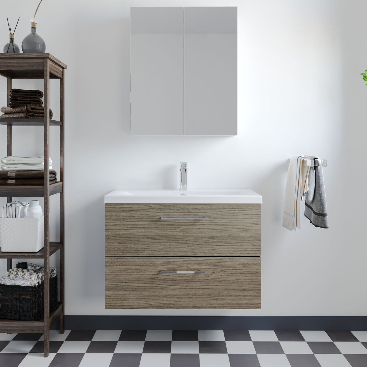 [BFLE2526A] Bramshall Wall Hung 2 Drawer Vanity Unit with Mid-Edge Ceramic Basin - Choice of Colour, Handle Finish and Size - Lifestyle 1