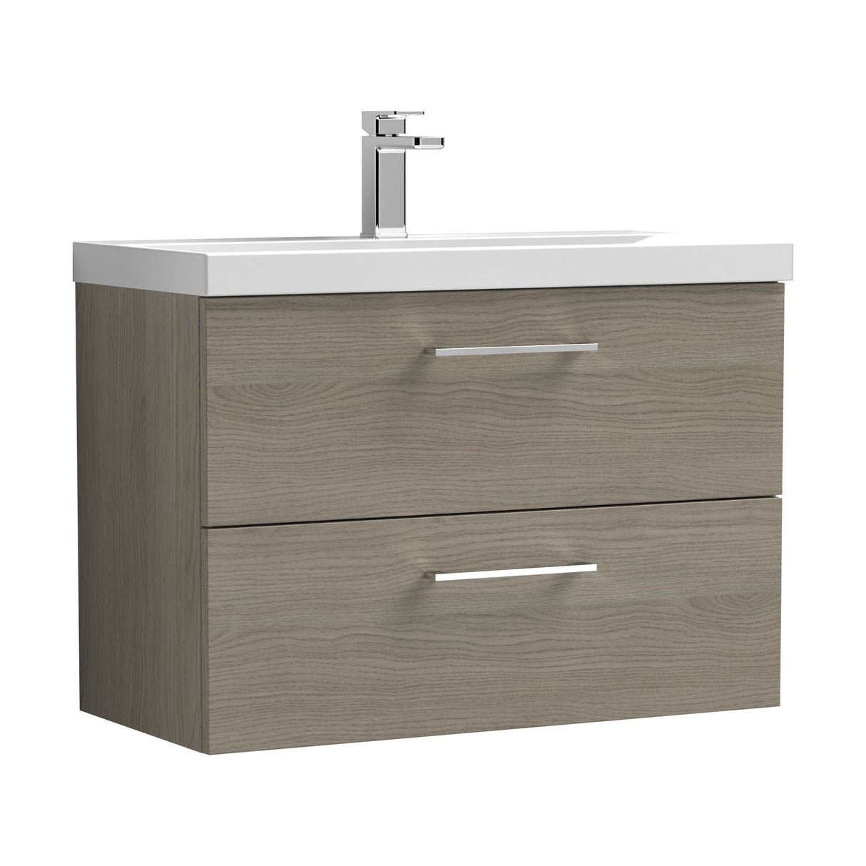 [BFLE2526D] Balterley  Wall Hung 2 Soft Close Drawer & Thin-Edge Bathroom Vanity Unit Basin, Solace Oak, 800mm - Cutout
