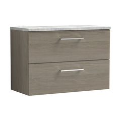 [BFLE2526LBG] Balterley Level 800mm Wall Hung 2 Drawer Vanity Unit with Laminate Worktop for Stylish Compact Bathroom Storage - Solace Oak - Cutout