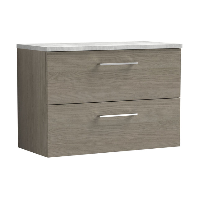 [BFLE2526LBG] Balterley Level 800mm Wall Hung 2 Drawer Vanity Unit with Laminate Worktop for Stylish Compact Bathroom Storage - Solace Oak - Cutout