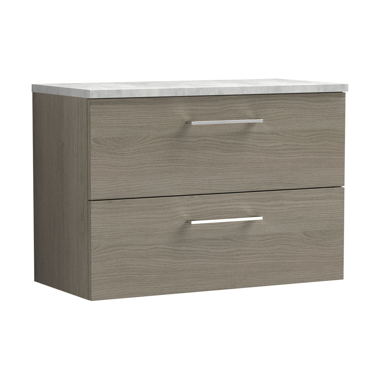 [BFLE2526LBG] Bramshall Contemporary 2 Drawer Wall Hung Vanity Unit with Bellato Grey Laminate Worktop, Choice of Size and Colour - Cutout
