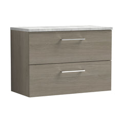 [BFLE2526LBG] Bramshall Contemporary 2 Drawer Wall Hung Vanity Unit with Bellato Grey Laminate Worktop, Choice of Size and Colour - Cutout