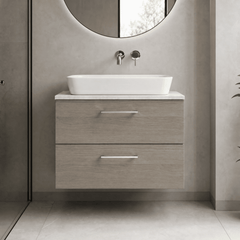 [BFLE2526LBG] Bramshall Contemporary 2 Drawer Wall Hung Vanity Unit with Bellato Grey Laminate Worktop, Choice of Size and Colour