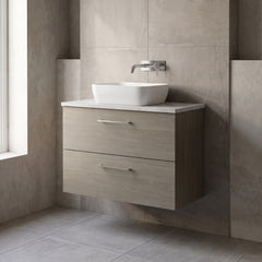 [BFLE2526LBG] Bramshall Contemporary 2 Drawer Wall Hung Vanity Unit with Bellato Grey Laminate Worktop, Choice of Size and Colour