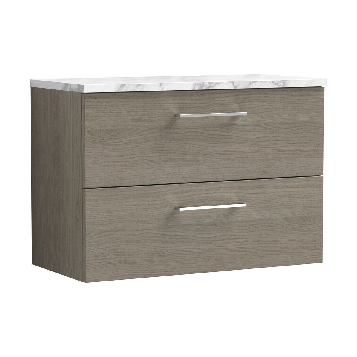 [BFLE2526LCM] Bramshall Contemporary 2 Drawer Wall Hung Vanity Unit with Carrera Marble Laminate Worktop, Choice of Size and Colour - Cutout