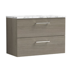 [BFLE2526LCM] Balterley Level 800mm Wall Hung 2 Drawer Vanity Unit with Laminate Worktop for Stylish Compact Bathroom Storage Solace Oak - Cutout