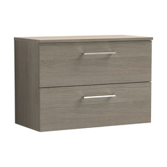 [BFLE2526W] Balterley Level Modern Bathroom 800mm Wall Hung 2 Soft Close Drawer Vanity Unit with Worktop, 539 x 805 x 390mm, Solace Oak - Cutout